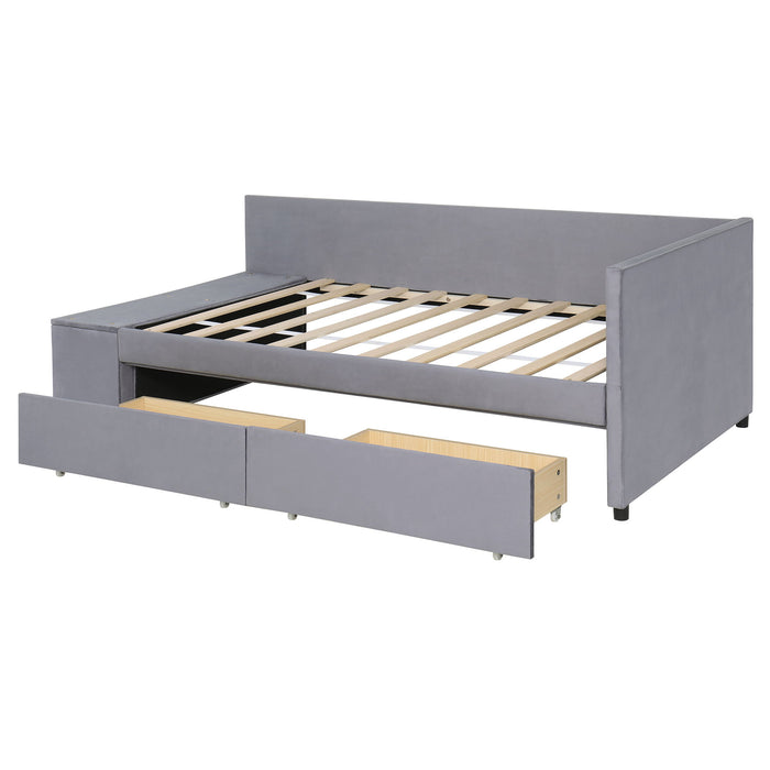 L Shaped Upholstered Platform Bed With Storage And Drawers