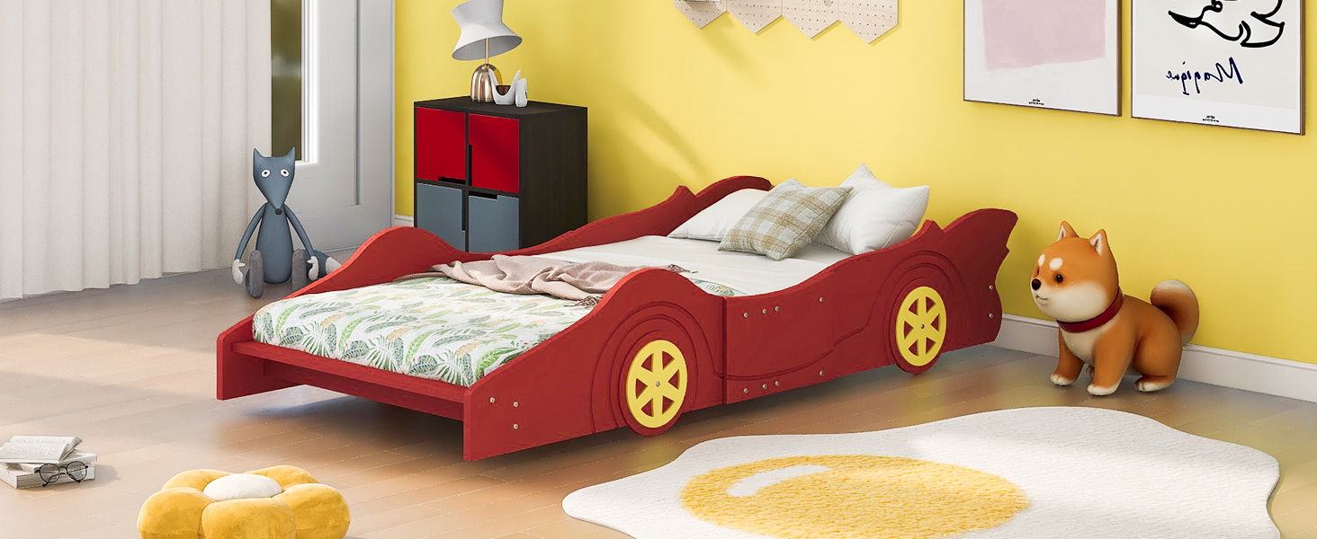 Race Car Shaped Platform Bed & Wheels