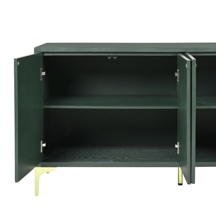 Modern Wood Sideboard Cabinet With Carved Door Panels, Adjustable Shelves, And Sturdy Metal Legs
