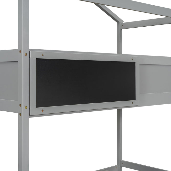 House Style Bunk Bed With Storage Staircase And Blackboard