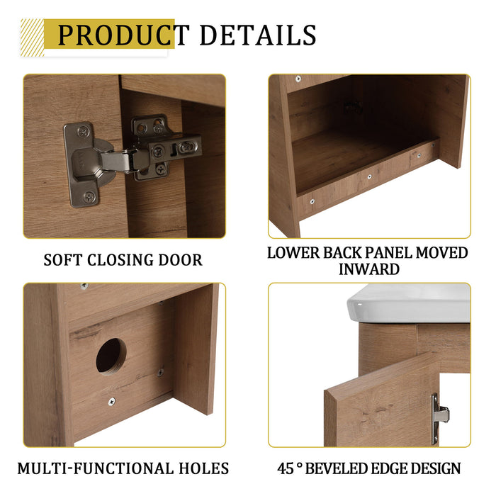 Wall Mounted Bathroom Vanity & Sink, Storage Shelves & Soft Close Door