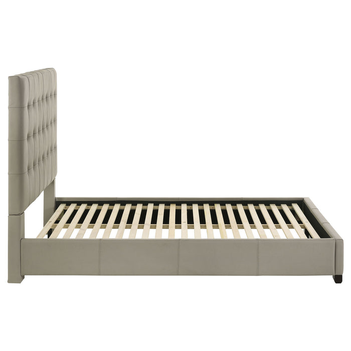 Queen Panel Platform Bed With Grid Tufted Headboard - Tan