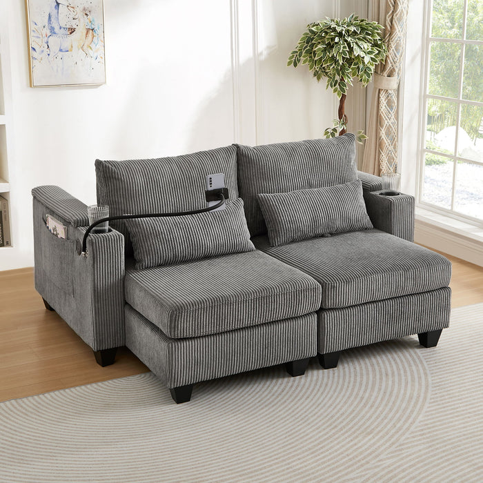 Convertible Chaise Lounge Sofa Chair With USB Ports, Cup Holders, Phone Holder And Storage