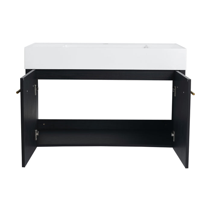 Modern Wall Mounted Bathroom Vanity With Thick Edge Resin Sink And Storage Rack