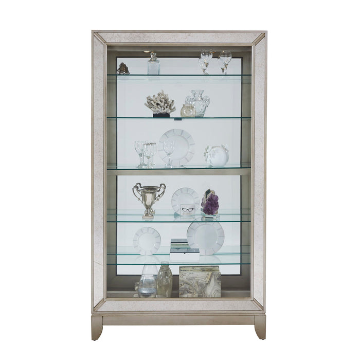 PFC Curios - Antique Style 5 Shelf Mirrored Curio Cabinet - Aged Silver