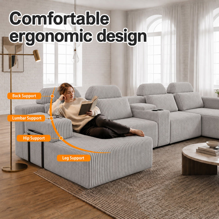 U-Shaped Sectional Sofa With Chaise Lounge And Cup Holders