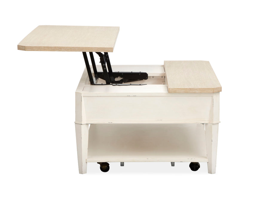 Echo Isles - Lift Top Storage Cocktail Table With Casters - Sea Pearl And Driftwood