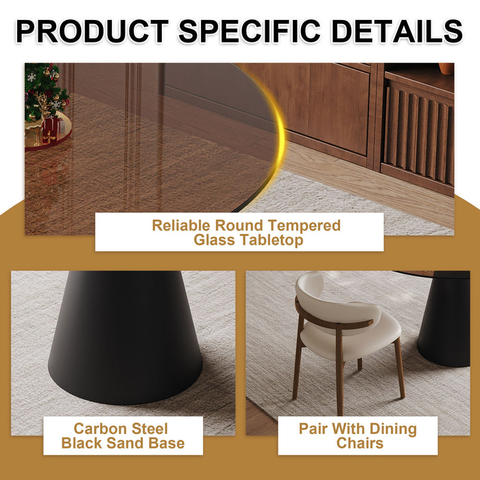 Round Dining Table & Glass Top - Black / Brown