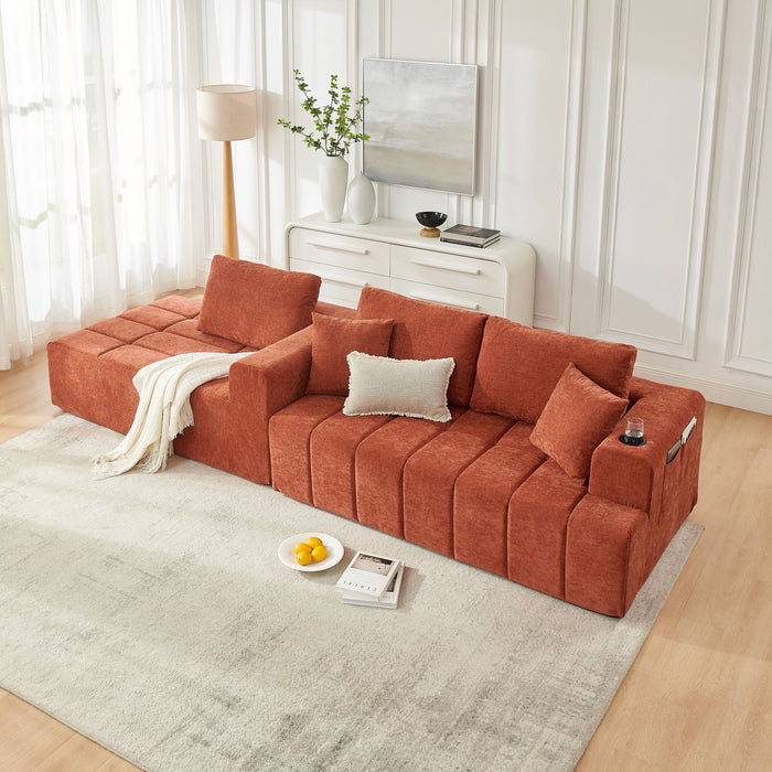 L - Shaped Sectional Sofa With Cup Holders & Side Pockets