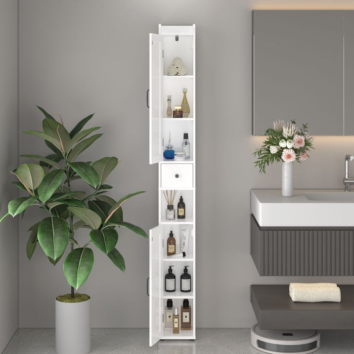 Slim Tall Bathroom Storage Cabinet With Adjustable Shelves, 2 Doors Freestanding Cabinet - White