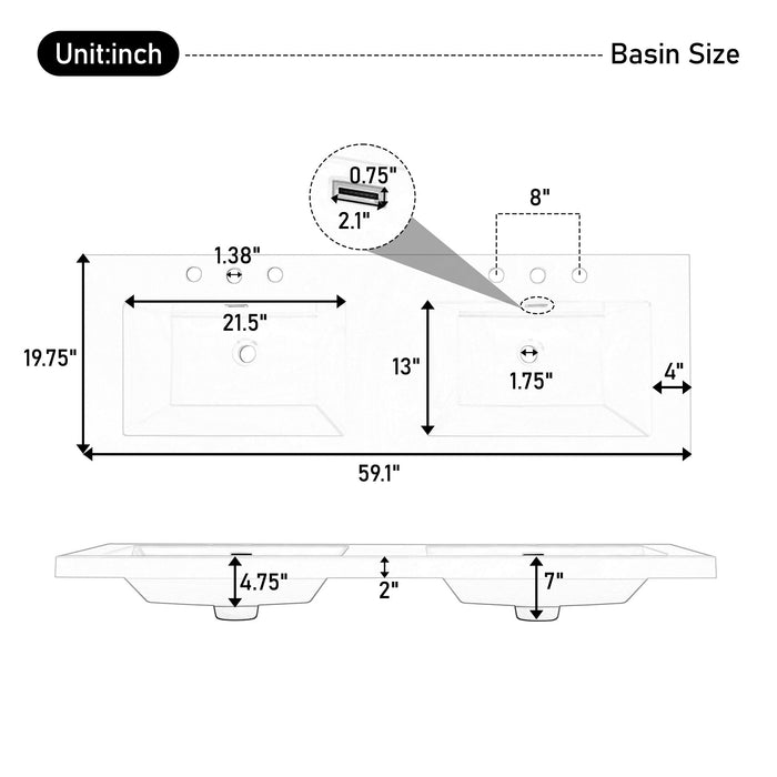 Double Sink Bathroom Vanity With Top, Soft Closing Doors & Drawers, Tip Out Drawer, 2 Cabinet Doors, Adjustable Shelf - White