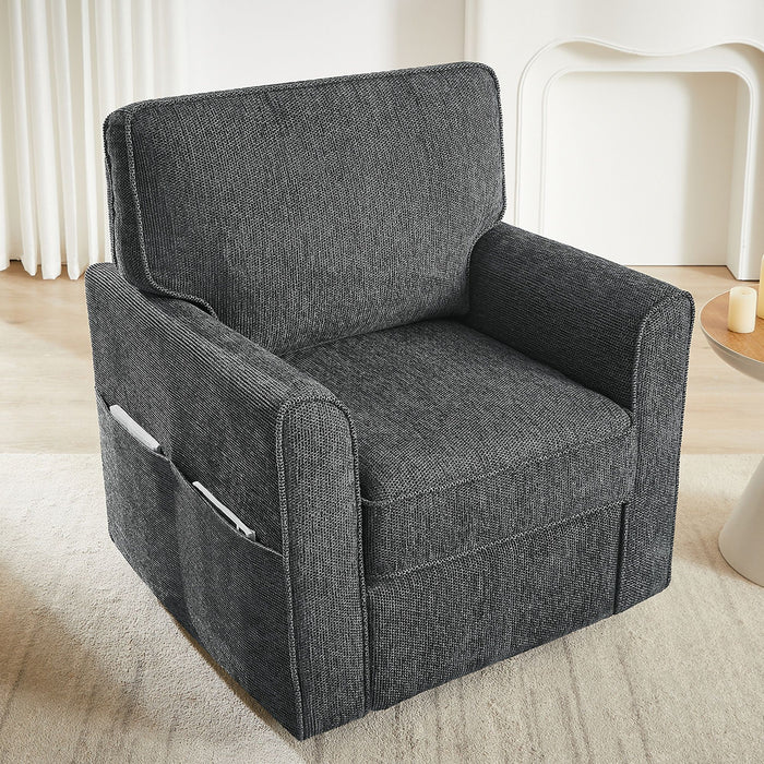 360° Swivel Accent Barrel Armchair With Side Pockets, Compact Design