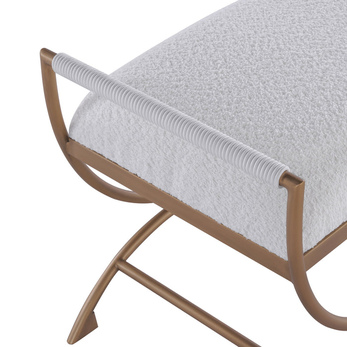 Nora - Bench With Bronze Metal Frame And Boucle Fabric Seat - White