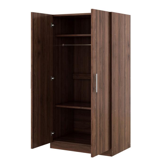 2 Door Wooden Wardrobe Armoire With 3 Storage Shelves - Brown