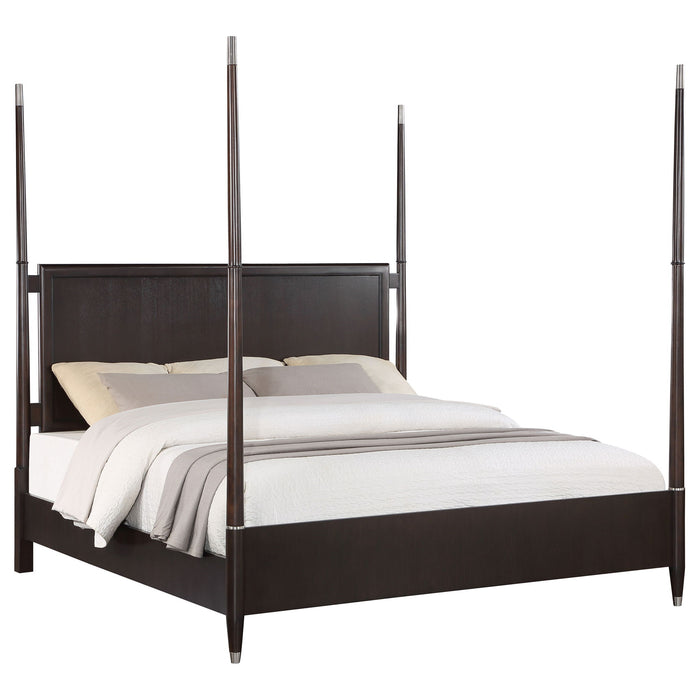 Niguel - Queen Size 4 Poster Bed With Finials, Floating Headboard - Brown