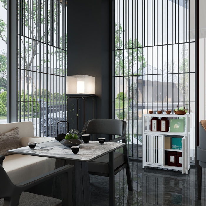 Bamboo Large Capacity Storage Cabinet With Shelves For Bathroom And Living Room - White