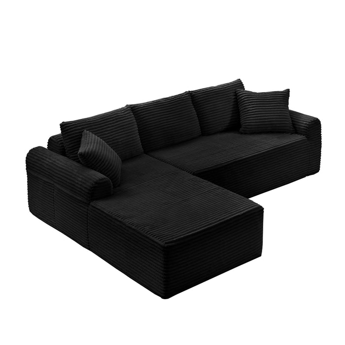 Modular Corduroy Sectional With Arched Armrests, Includes 3 Back Cushions & 2 Throw Pillows
