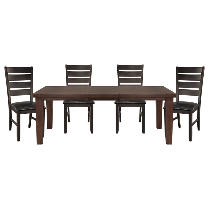 Contemporary Dark Oak Finish Dining 5 Pieces Set Table Self-Storing Leaf And 4 Side Chairs Solid Clean Lines Design Furniture