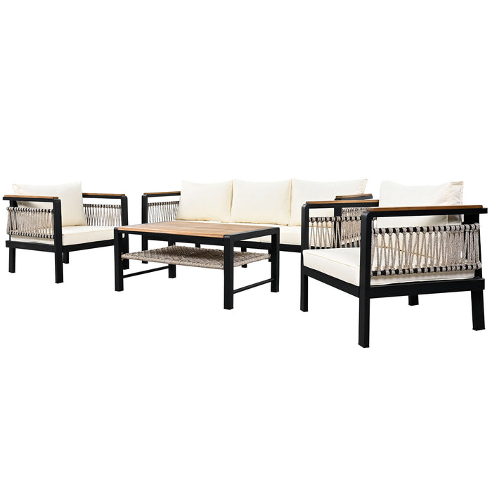 4 Pieces Outdoor Sectional Sofa Set 5 Person Patio Seating Group Outdoor Conversation Set With Cushions And A Coffee Table For Patios