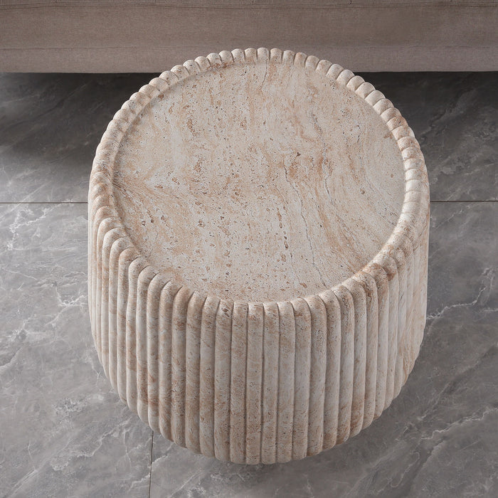 Fluted Drum Accent Coffee Table For Indoor / Outdoor - Beige / Yellow