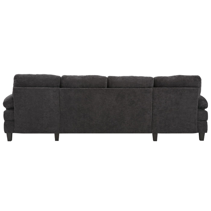 U-Shaped Sectional Sofa 103.5" Black Chenille Fabric Couch With Dual Chaise Lounges, Storage Pockets, Armrest Pillows