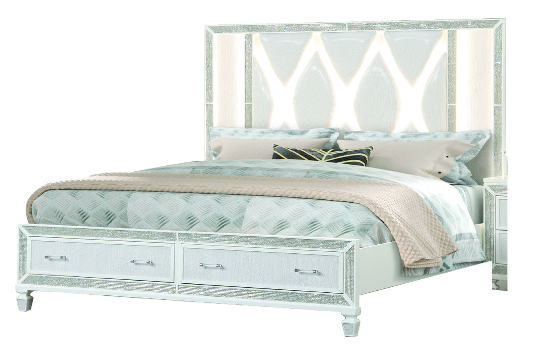 Crystal King 5 Pieces Storage Wood Bedroom Set Finished - White