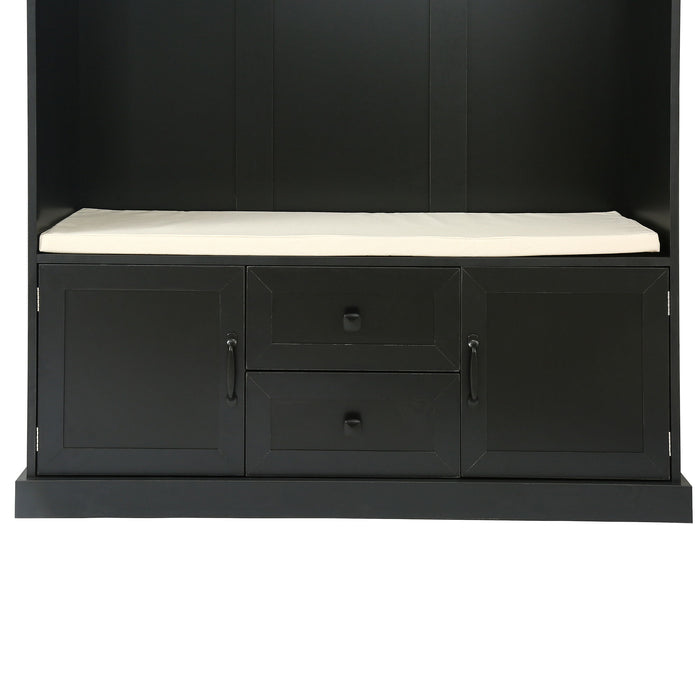 Hall Tree With 3 Hooks, Coat Hanger, Entryway Bench, Storage Bench, 3 In 1 Design