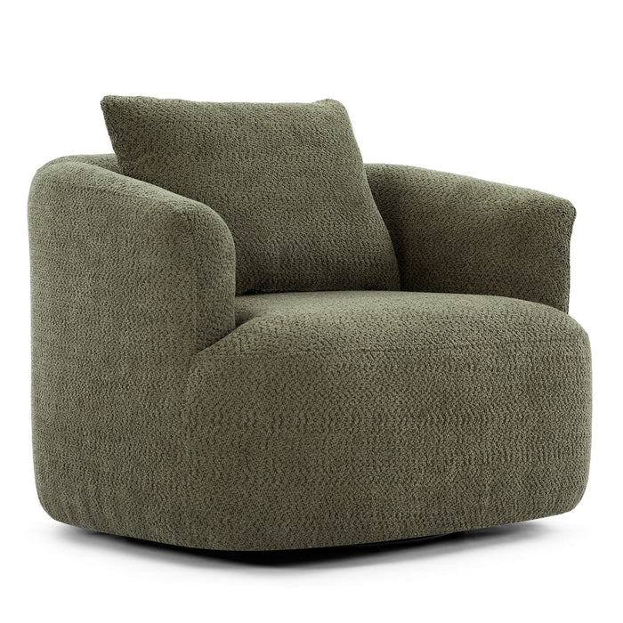 360° Swivel Barrel Sofa Chair With Throw Pillow, Chenille Upholstered Accent Chair