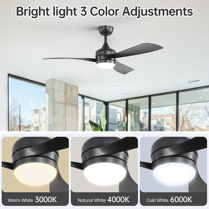 Ceiling Fan With 3 Blades, Remote Control, Reversible DC Motor, Noiseless Operation, 3 Downrods