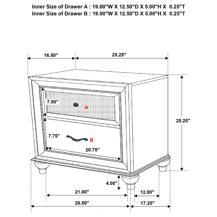 Barzini - 2 Drawer Nightstand Storage - White