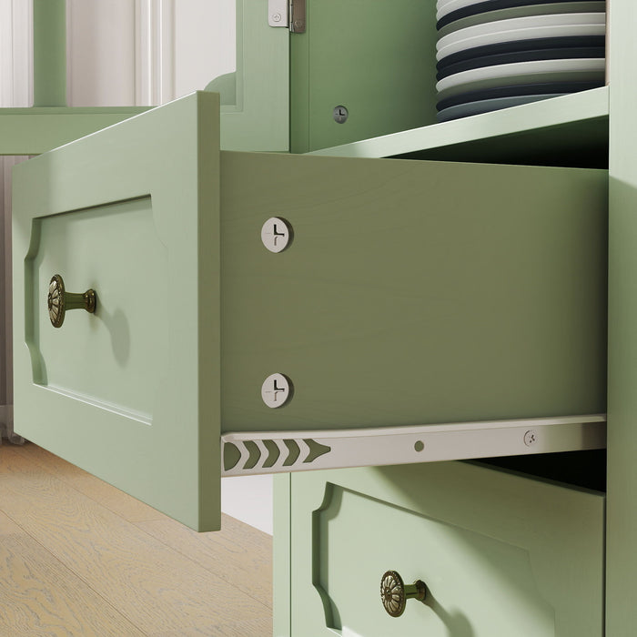 Minimalism Buffet Cabinet With Glass Doors And Double Drawer