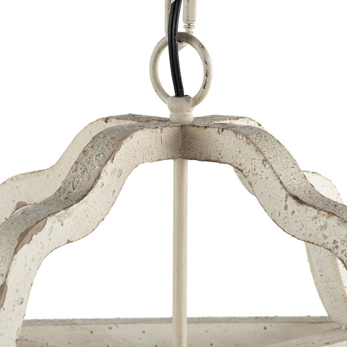 4 Light Wood Chandelier, Hanging Light Fixture With Adjustable Chain For Kitchen, Bulb Not Included - Cream White