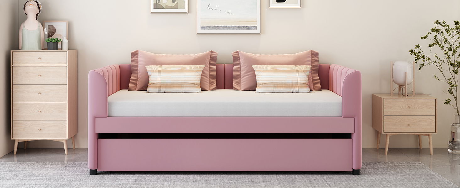 Upholstered Daybed With Ergonomic Design Backrest