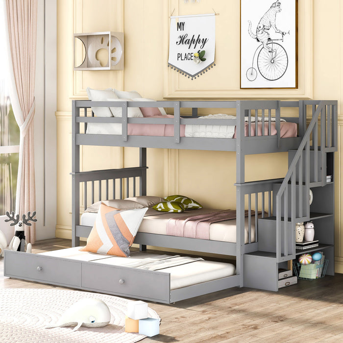 Stairway Bunk Bed With Storage And Guard Rail For Bedroom