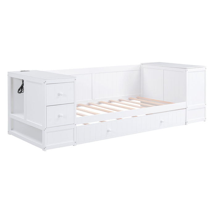 Daybed With Storage Arms, Trundle And Charging Station
