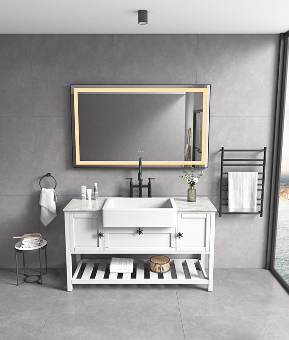 Framed LED Single Bathroom Vanity Mirror, Polished Crystal Bathroom Vanity LED Mirror With 3 Color Lights Mirror For Bathroom Wall