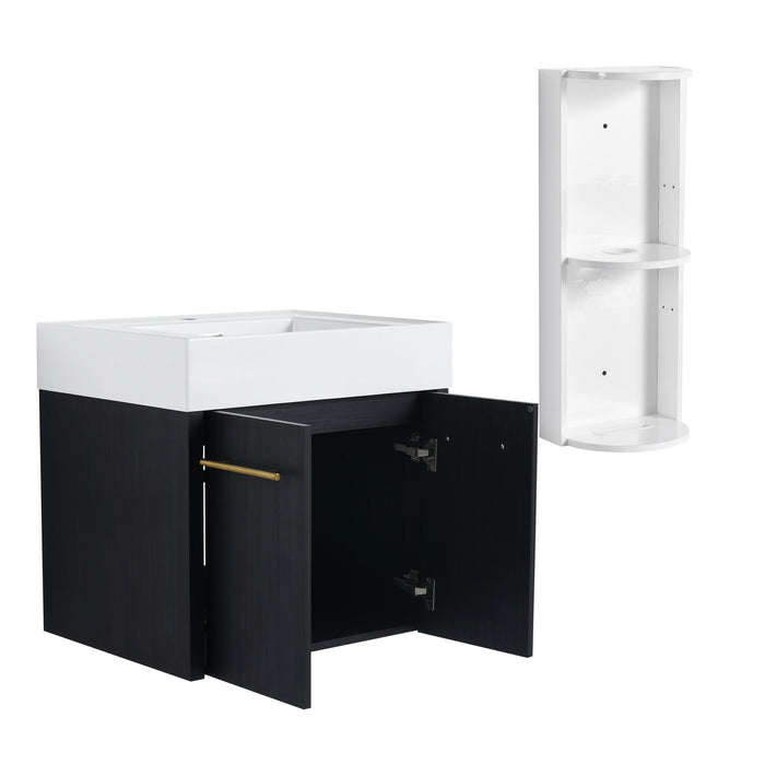 Modern Wall Mounted Bathroom Vanity With Resin Sink And Storage Rack