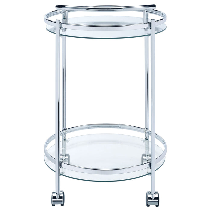 Chrissy Round Glass Shelf Metal Bar Cart Chrome