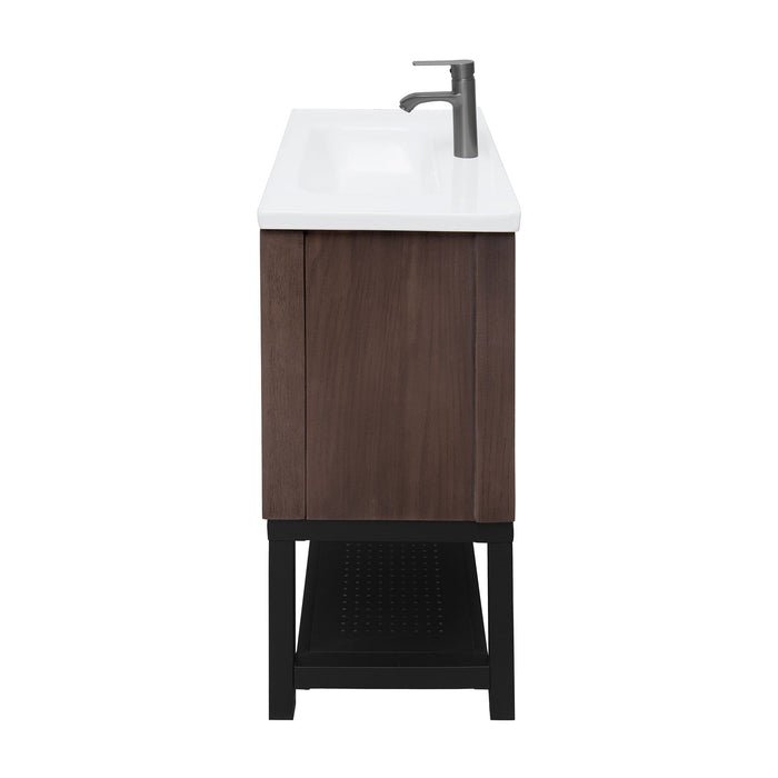 Modern Freestanding Bathroom Vanity With Ceramic Sink, Hot And Cold Faucet, Storage Cabinet & Open Shelf