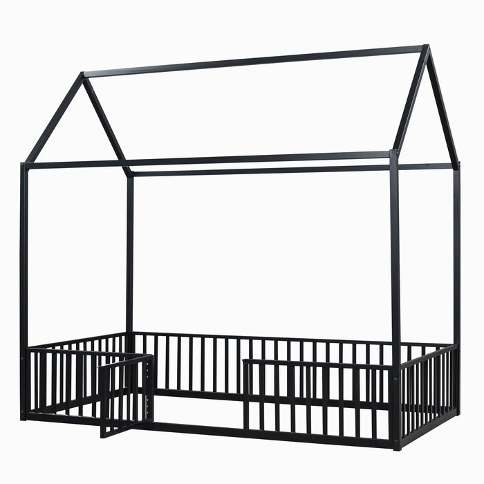 Metal House Bed With Fence And Door