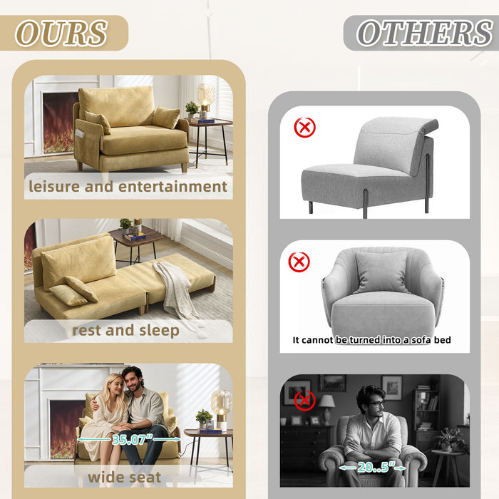 Mid Century Modern Foldable Sofa Bed, 3 In 1 Convertible Sleeper With 3 Pillows