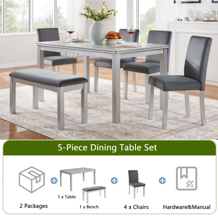 Dining Table Set, Table With A Rectangular Table And Upholstered Chairs