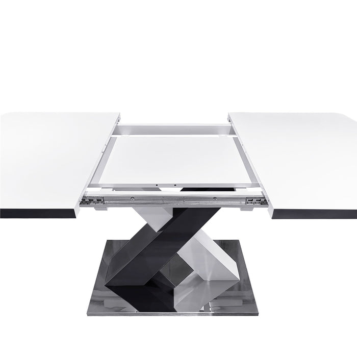 Rectangle Dining Table, Stretchable, Table Top With X Shape And Legs And Base - White / Black