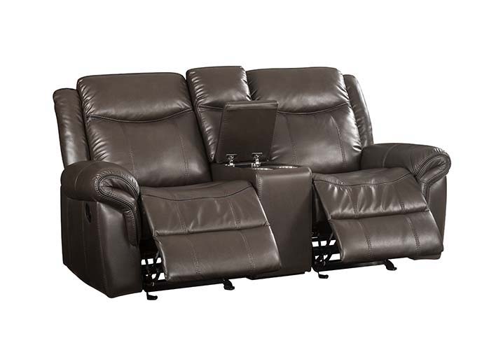 Lydia - Motion Loveseat With USB & Console - Brown Leather Aire
