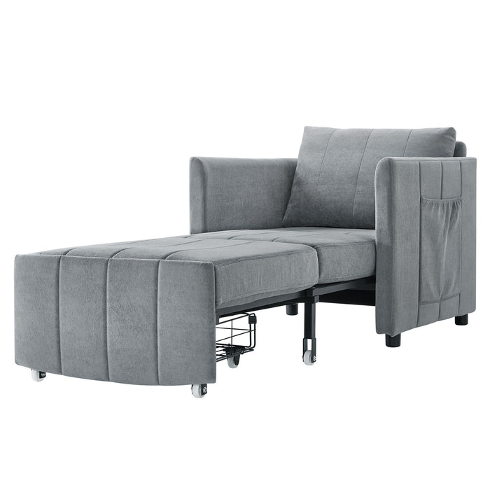 Upholstered Convertible Sleeper Sofa With 5 Position Backrest, Side Pockets, Storage