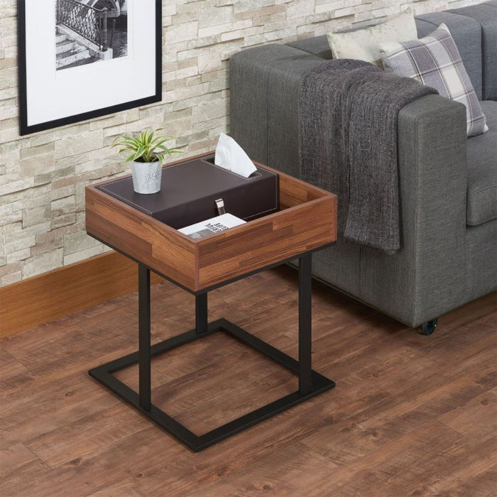 Sara II - Accent Table - Espresso Pu, Walnut & Sandy Black