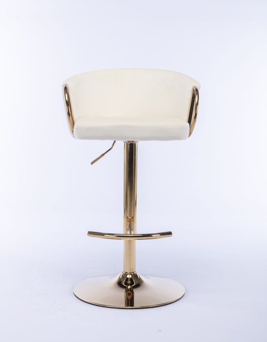 (Set of 2) Bar Stools, With Chrome Footrest And Base Swivel Height Adjustable Mechanical Lifting Velvet And Golden Leg Simple Bar Stool - Ivory