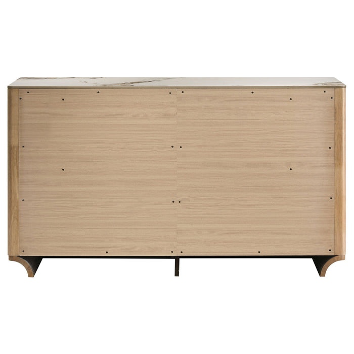 Leanne 6-drawer Sinter Stone Top Dresser Cabinet Light Oak