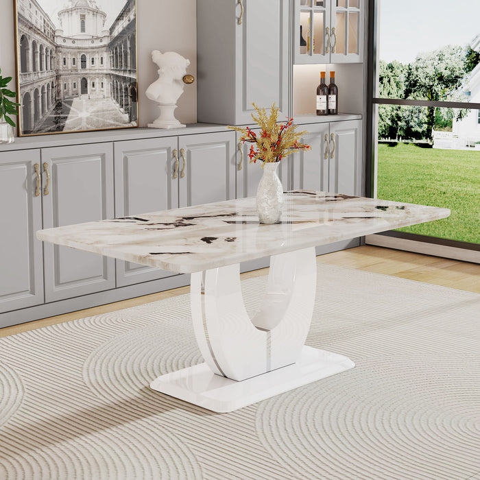 A Modern Minimalist And Luxurious White Rectangular Office Desk With A Patterned Dining Table. Used In Restaurants, Living Rooms, Terraces, And Kitchens. 71" X 39.3" X 30" F - 1280