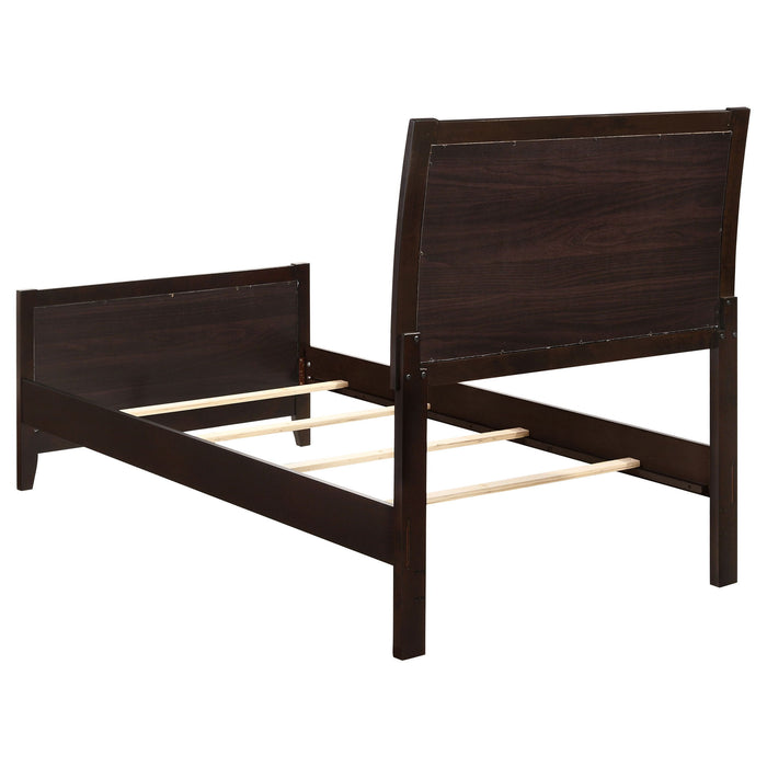 Twin Panel Bed With Headboard And Tapered Legs - Brown